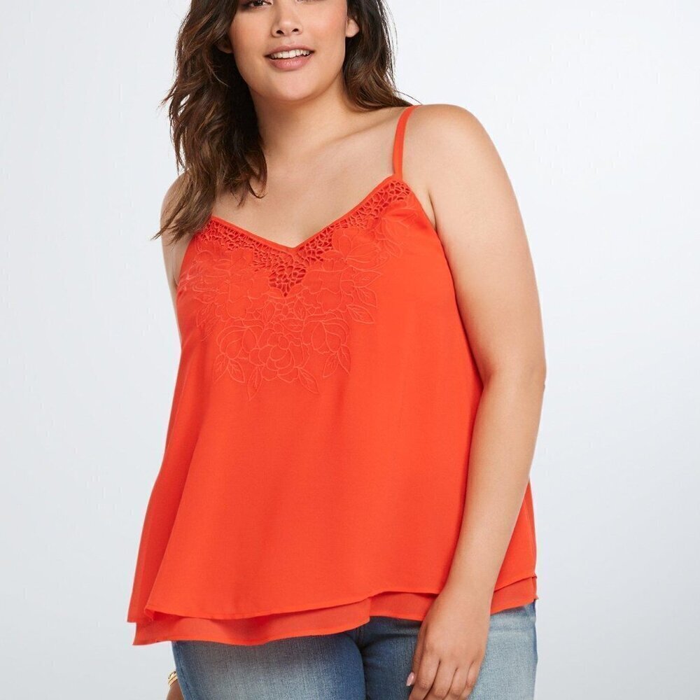 Torrid Embroidered Chiffon Cami Top 2x red
